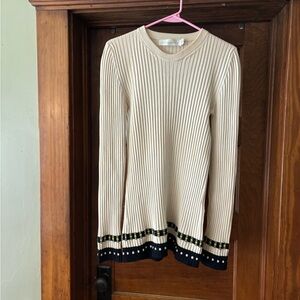 Victoria Beckham Cream and Black Crew Neck Sweater